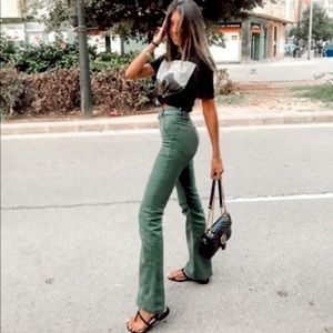 ZARA army green straight leg button up jeans